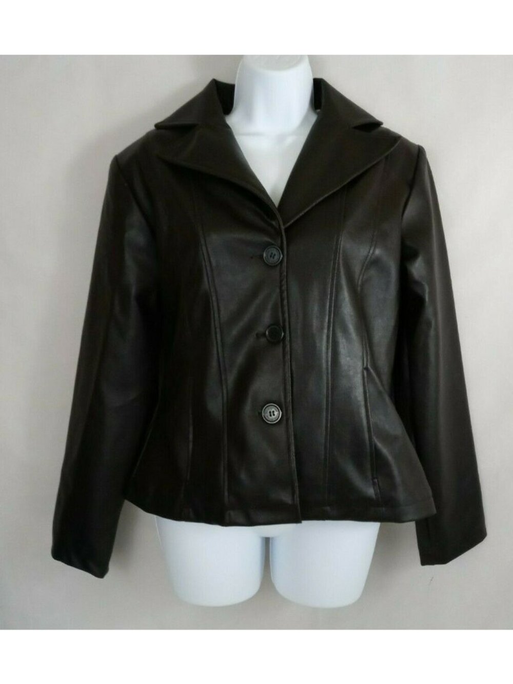 KC Collections Women's Black Leather Blazer Jacket Size Small
